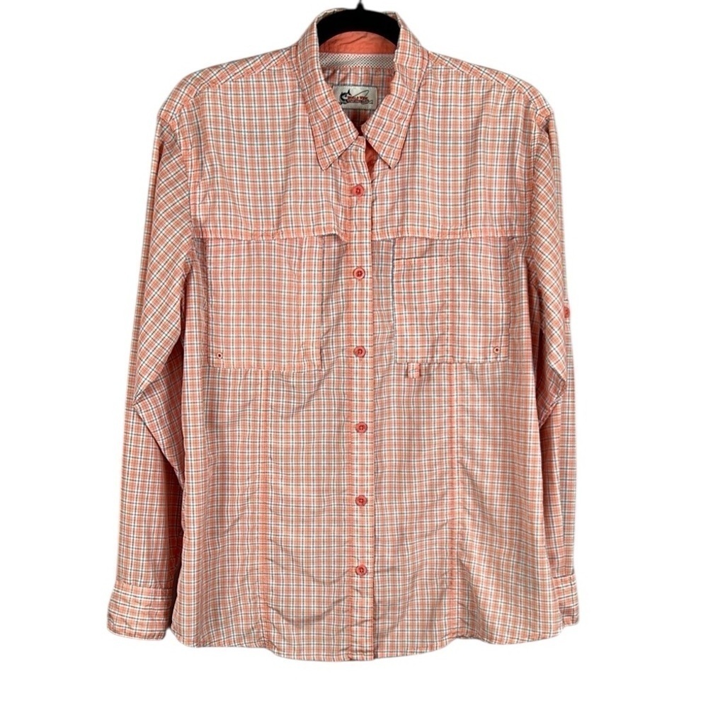 World Wide Sportsman Plaid Vented Long Sleeve Button Down Shirt Large Orange